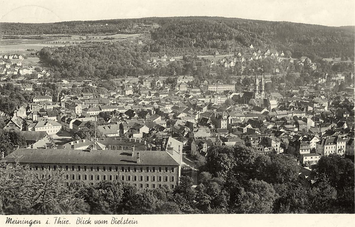 Meiningen. Panorama der Stadt vom Bielstein, 1951