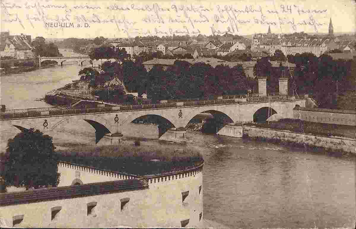 Neu-Ulm. Panorama von Stadt mit Brücke, 1910