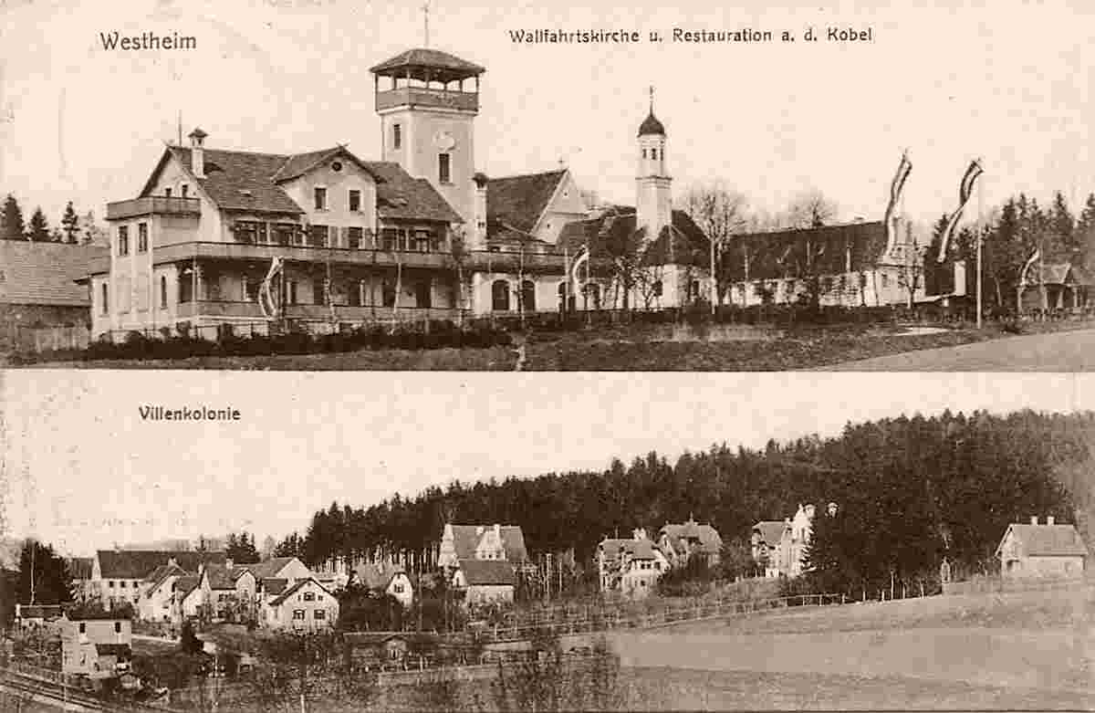 Neusäß. Westheim - Wallfahrtskirche, Restaurant und Villenkolonie, 1915