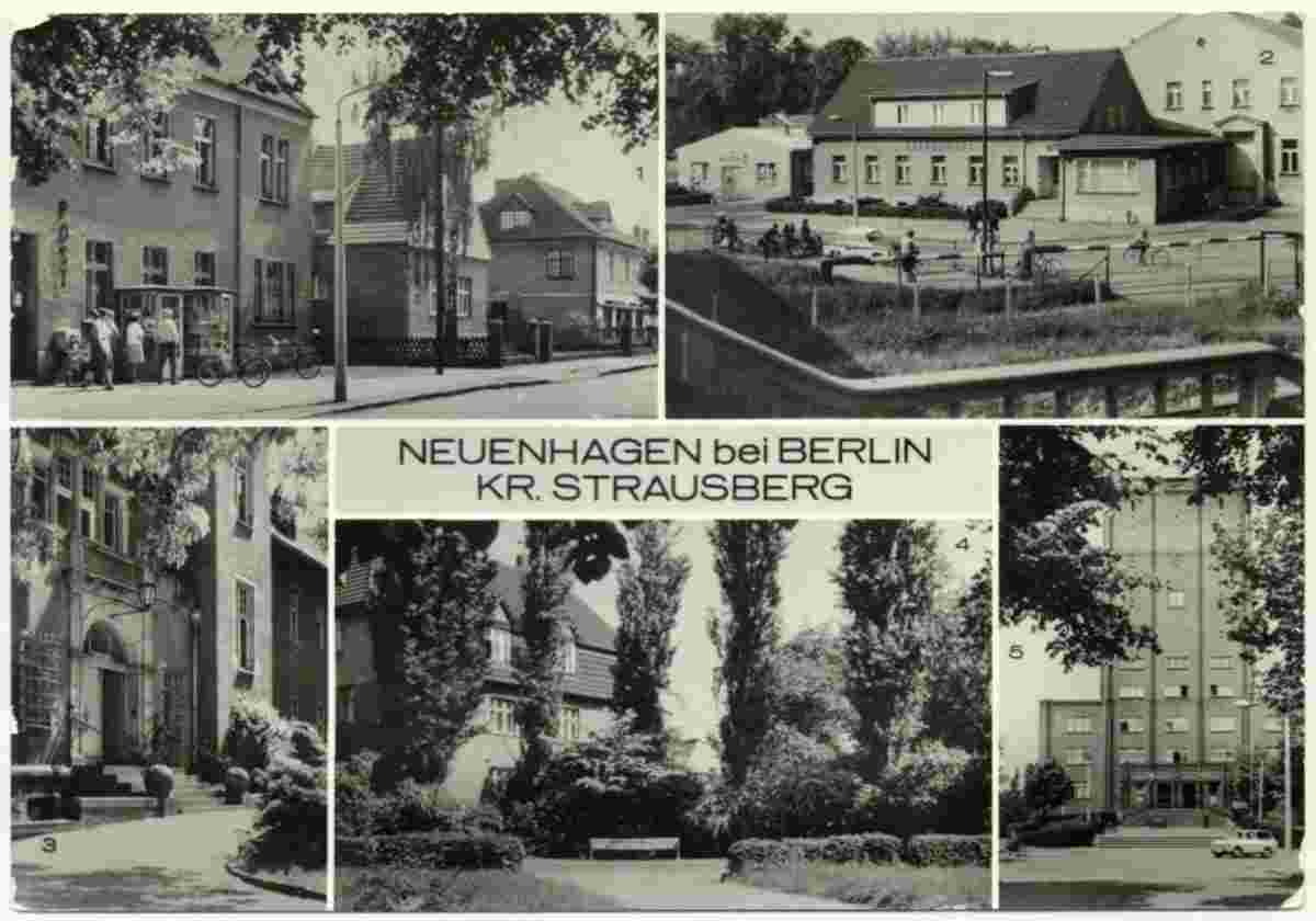 Neuenhagen bei Berlin. Ernst Thälmann Straße, Kulturhaus, Eingang zum Krankenhaus, Bahnhofsvorplatz, Rathaus