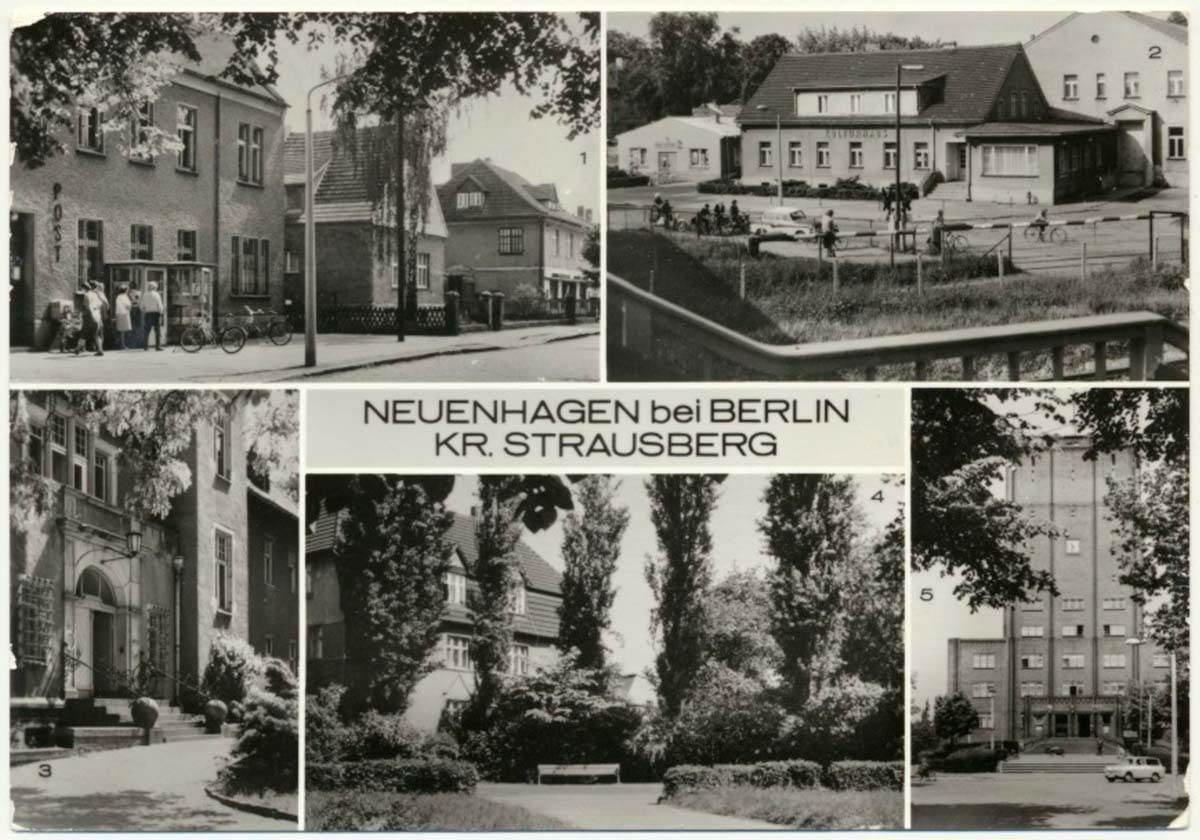 Neuenhagen bei Berlin. Ernst Thälmann Straße, Kulturhaus, Eingang zum Krankenhaus, Bahnhofsvorplatz, Rathaus