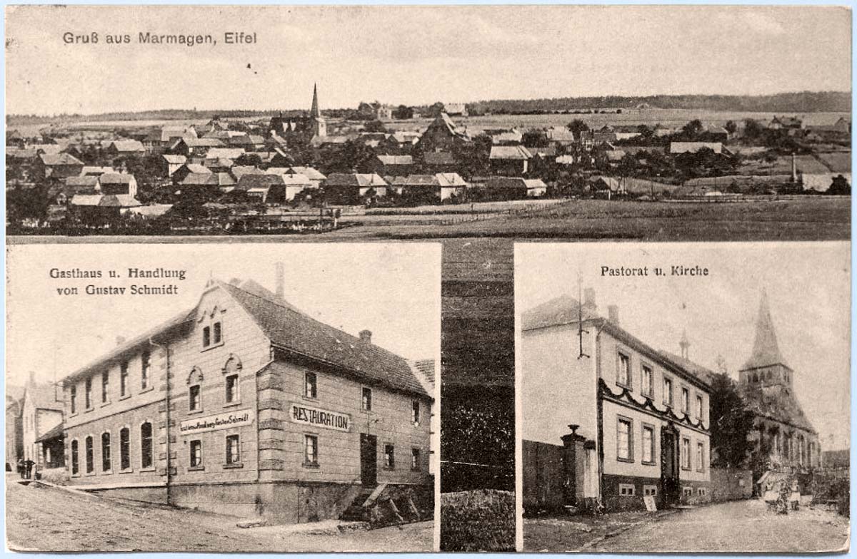 Nettersheim. Marmagen - Gasthaus und Handlung von Gustav Schmidt, Pastorat und Kirche