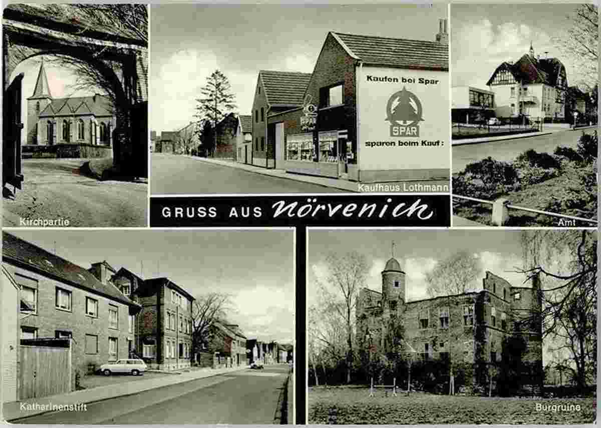 Nörvenich. Kirche, Kaufhaus Lothmann, Amt, Katharinenstift, Burgruine