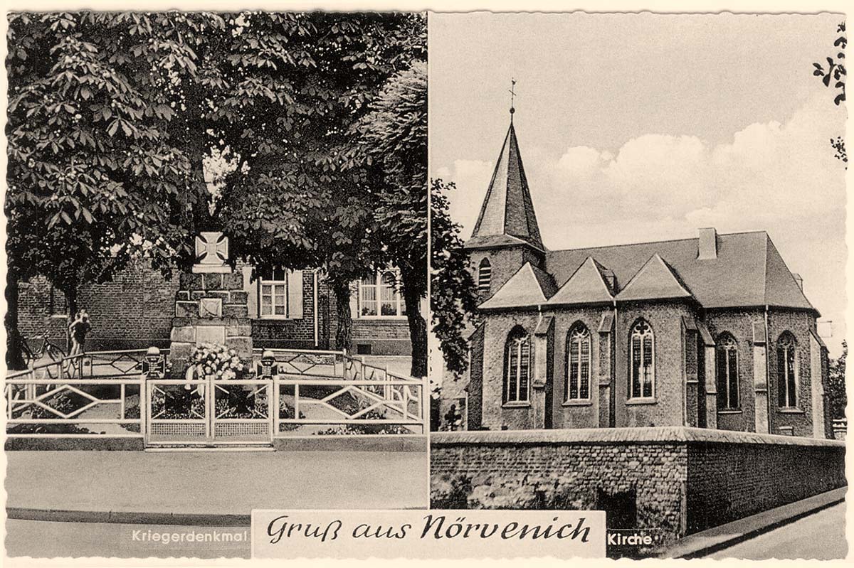 Nörvenich. Kriegerdenkmal und Kirche