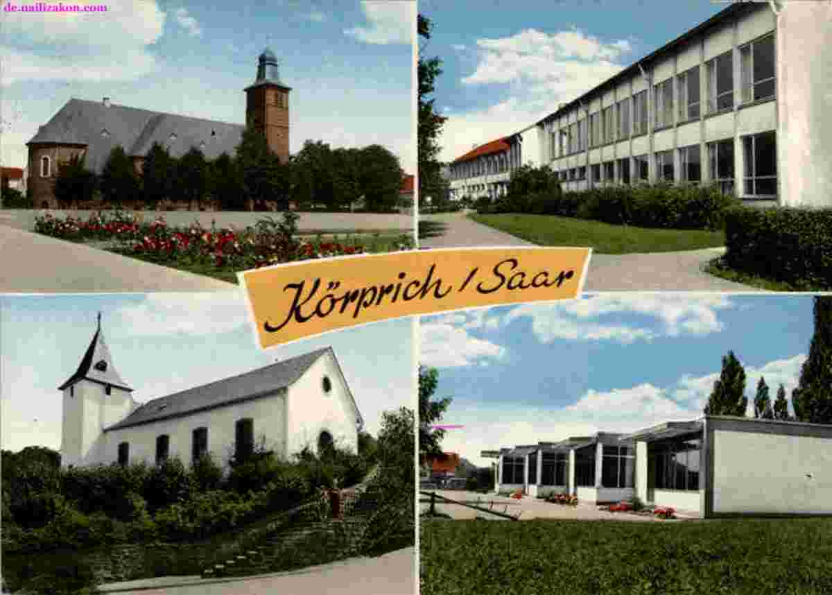 Nalbach. Körprich - Panorama von Ortsgebäuden und Kirchen