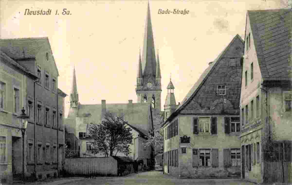 Neustadt in Sachsen. Badestraße, Kirche, 1910