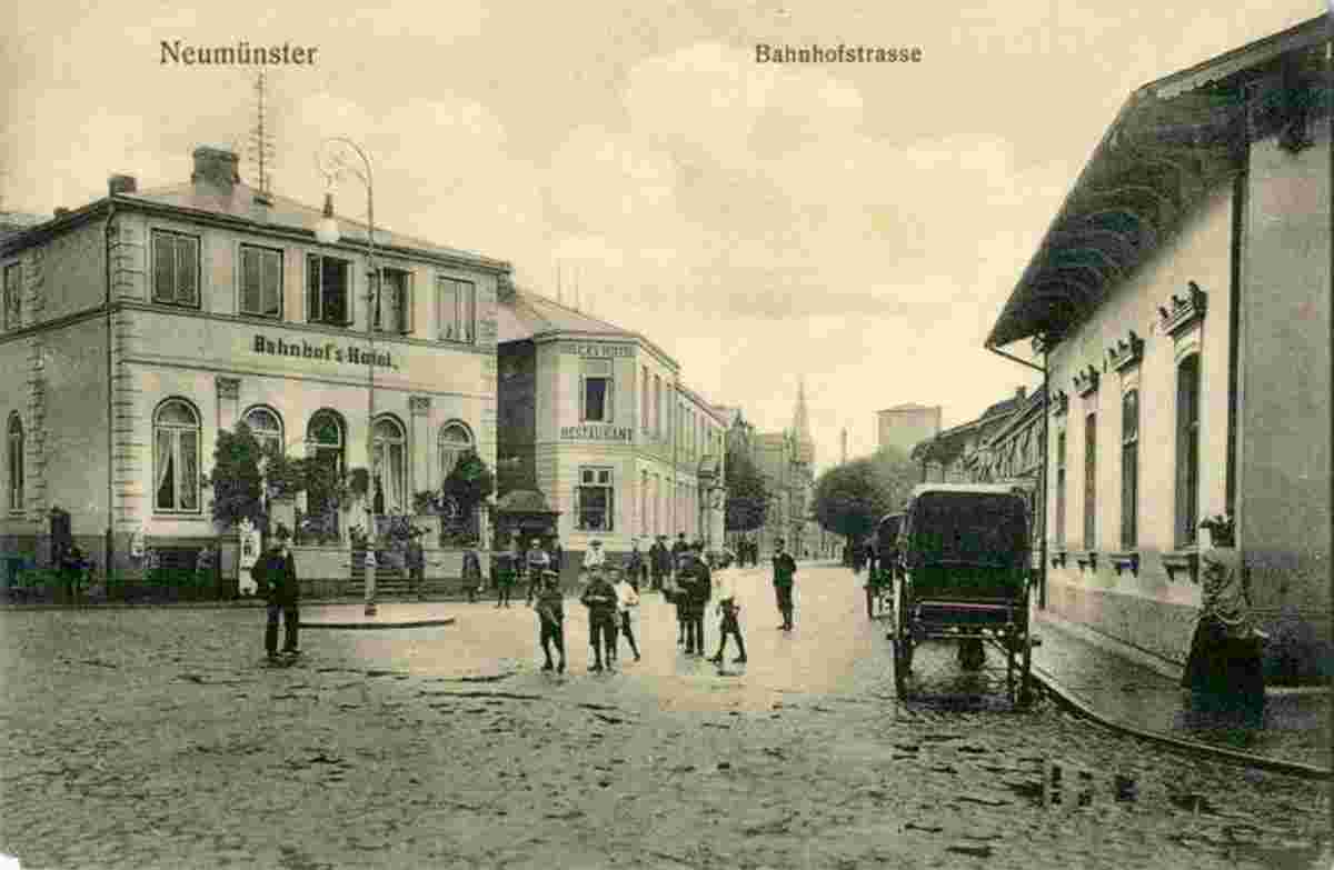 Neumünster. Bahnhof's-Hotel am Bahnhofstraße, um 1910