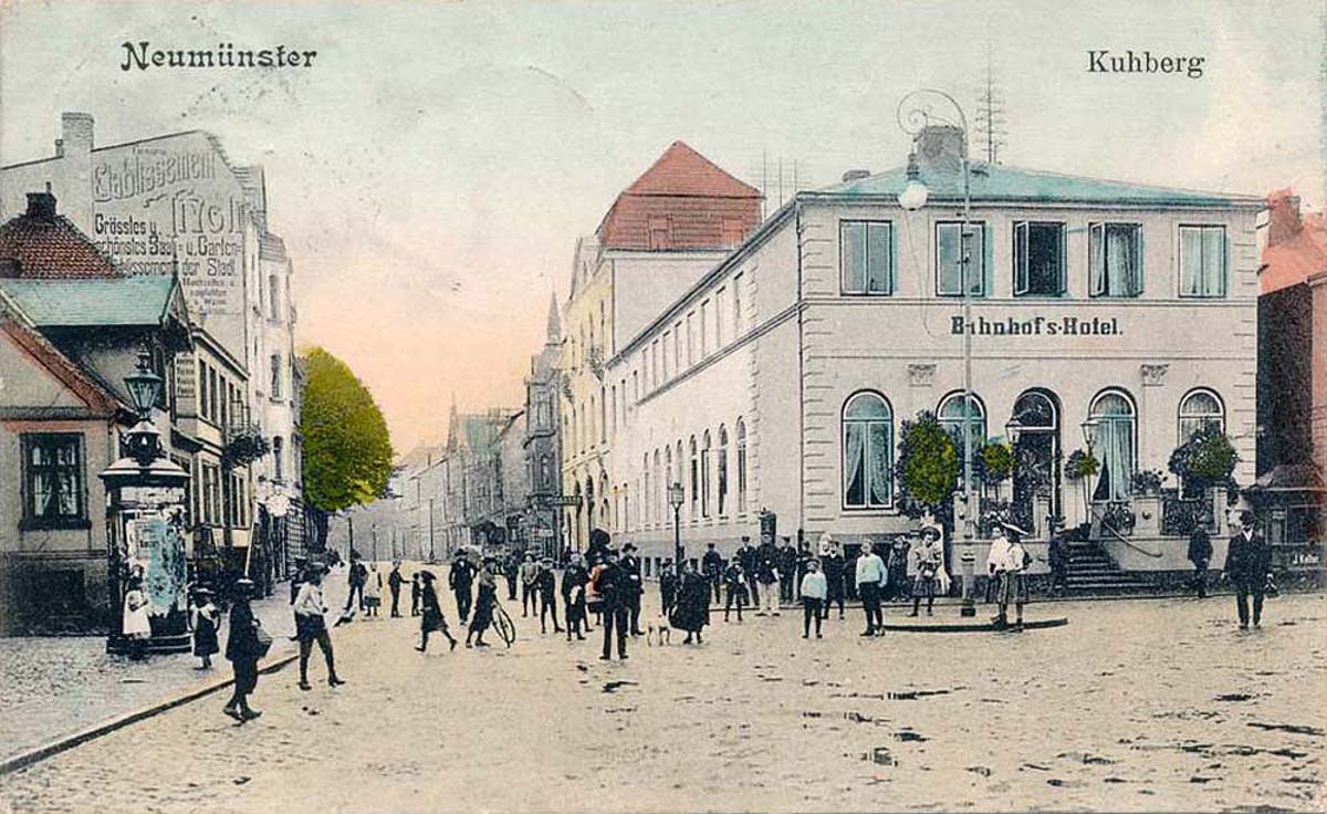 Neumünster. Bahnhof's-Hotel und Kuhberg, 1909