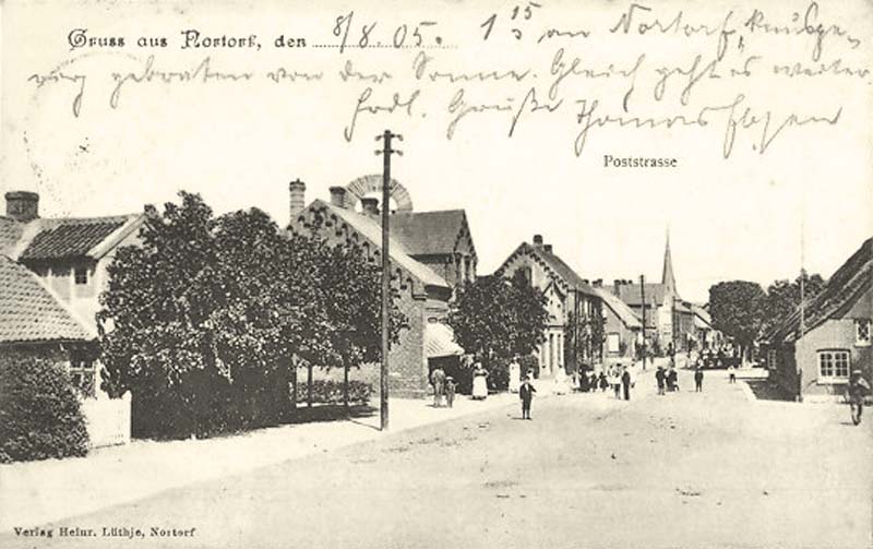 Nortorf. Poststraße mit Anwohnern, 1905