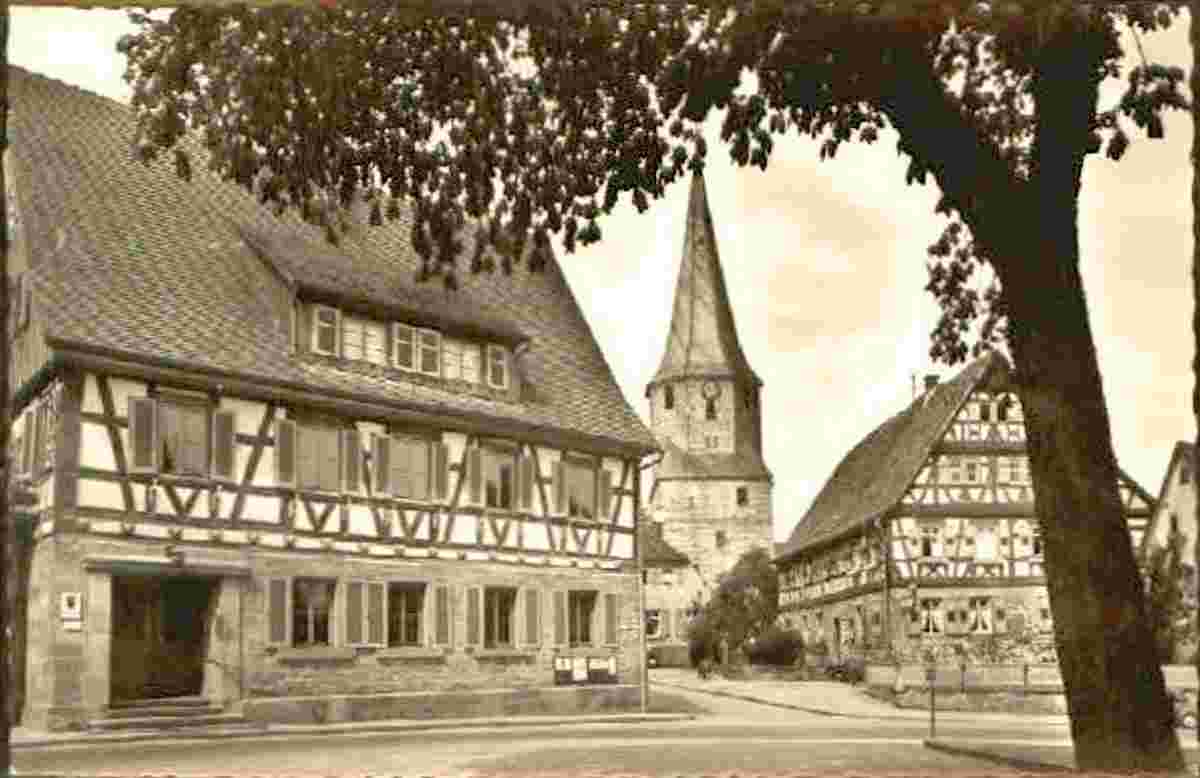 Oberderdingen. Rathaus mit Kirche, 1961