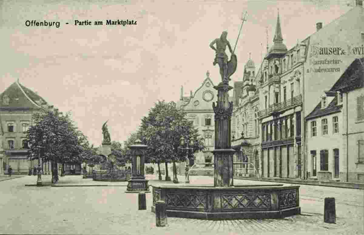 Offenburg. Bohlsbach - Marktplatz mit Neptunbrunnen, bis 1920