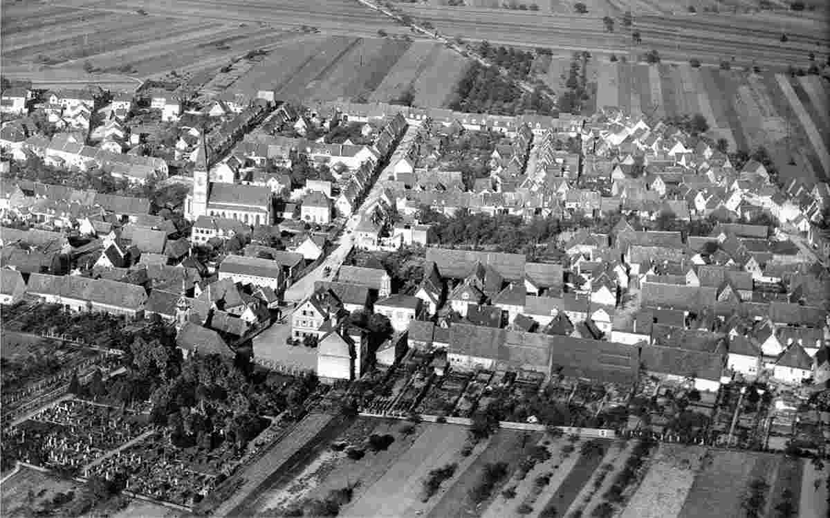 Oftersheim. Luftbild der Gemeinde aus, 1931