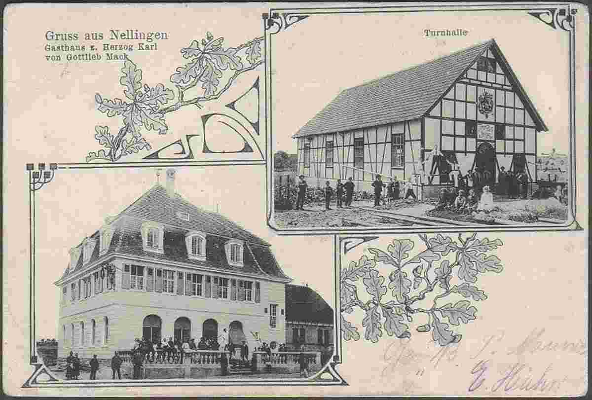 Ostfildern. Nellingen auf den Fildern - Gasthaus zum Herzog Karl von Gottlieb Mark, Turnhalle, 1909