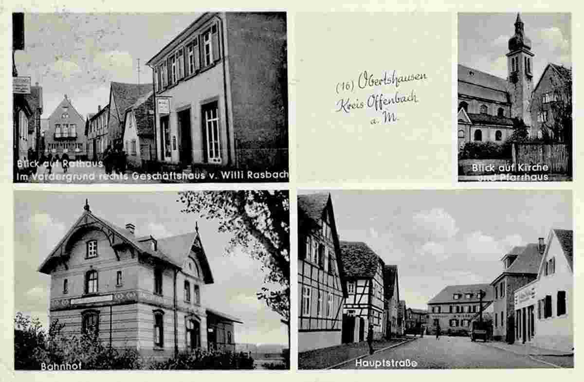 Obertshausen. Rathaus und Handlung von Willi Rasbach, Kirche und Pfarrhaus, Bahnhof, Hauptstraße