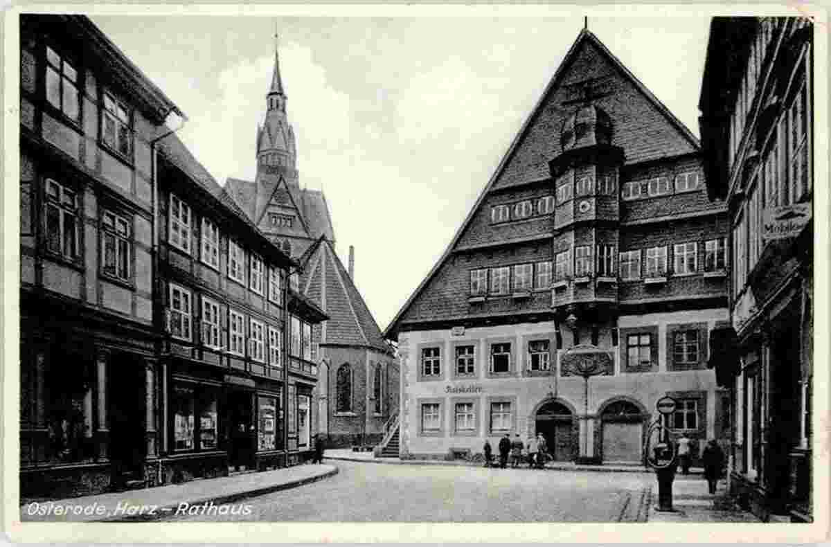 Osterode am Harz. Rathaus, Geschäft, Kirche
