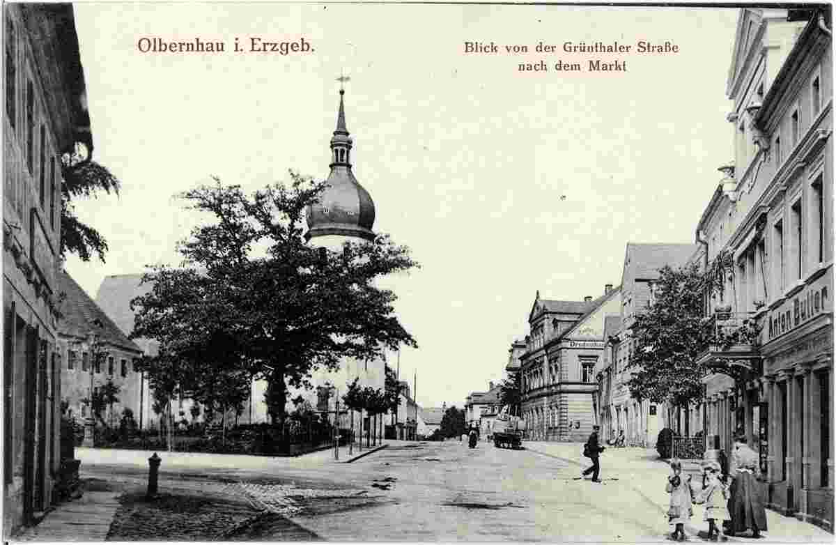 Olbernhau. Grüntaler Straße nach dem Markt, 1908
