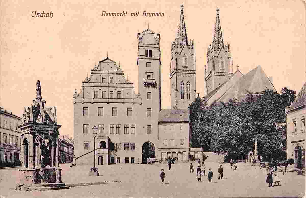 Oschatz. Neumarkt mit Brunnen, 1917
