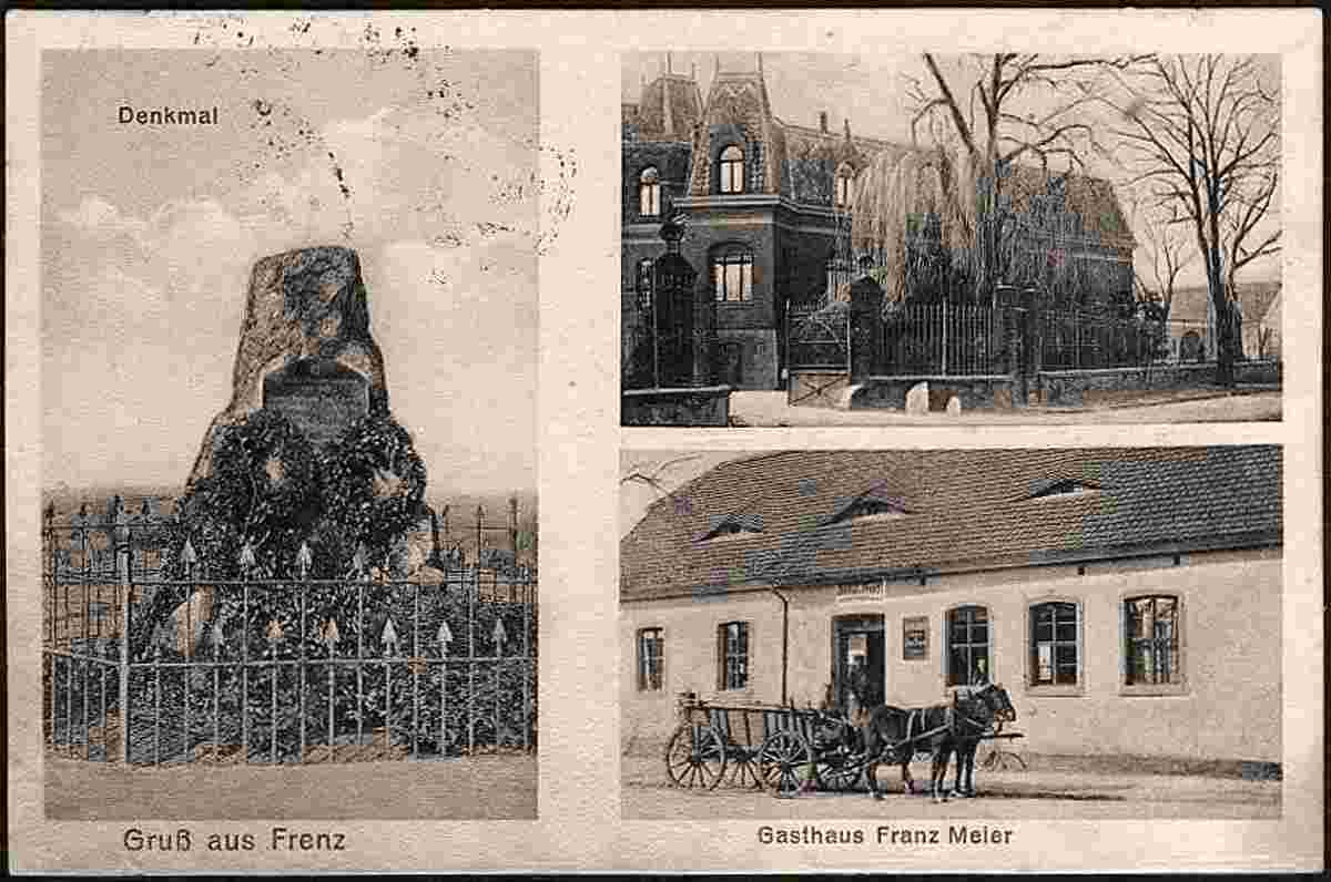 Osternienburger Land. Frenz - Gasthaus von Franz Meier, Denkmal, um 1920