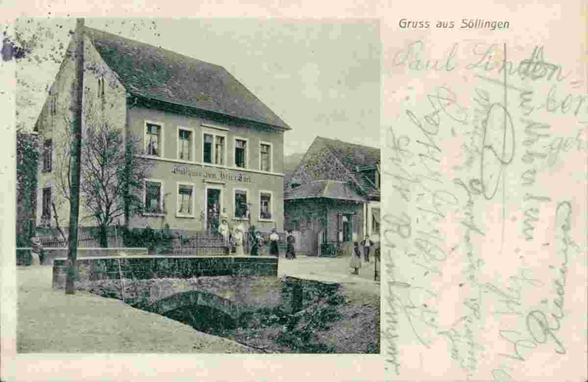 Pfinztal. Söllingen - Gasthaus zum Prinz Karl, kleine brücke, 1912
