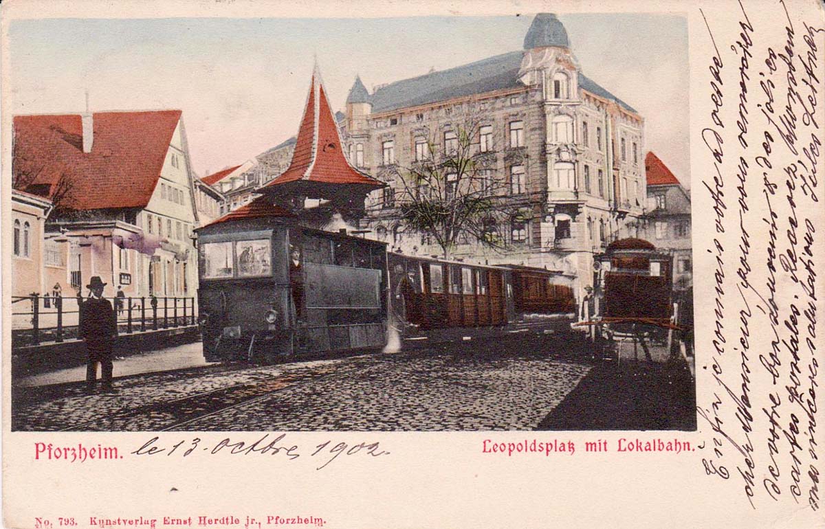Pforzheim. Leopoldsplatz mit Lokalbahn, 1902