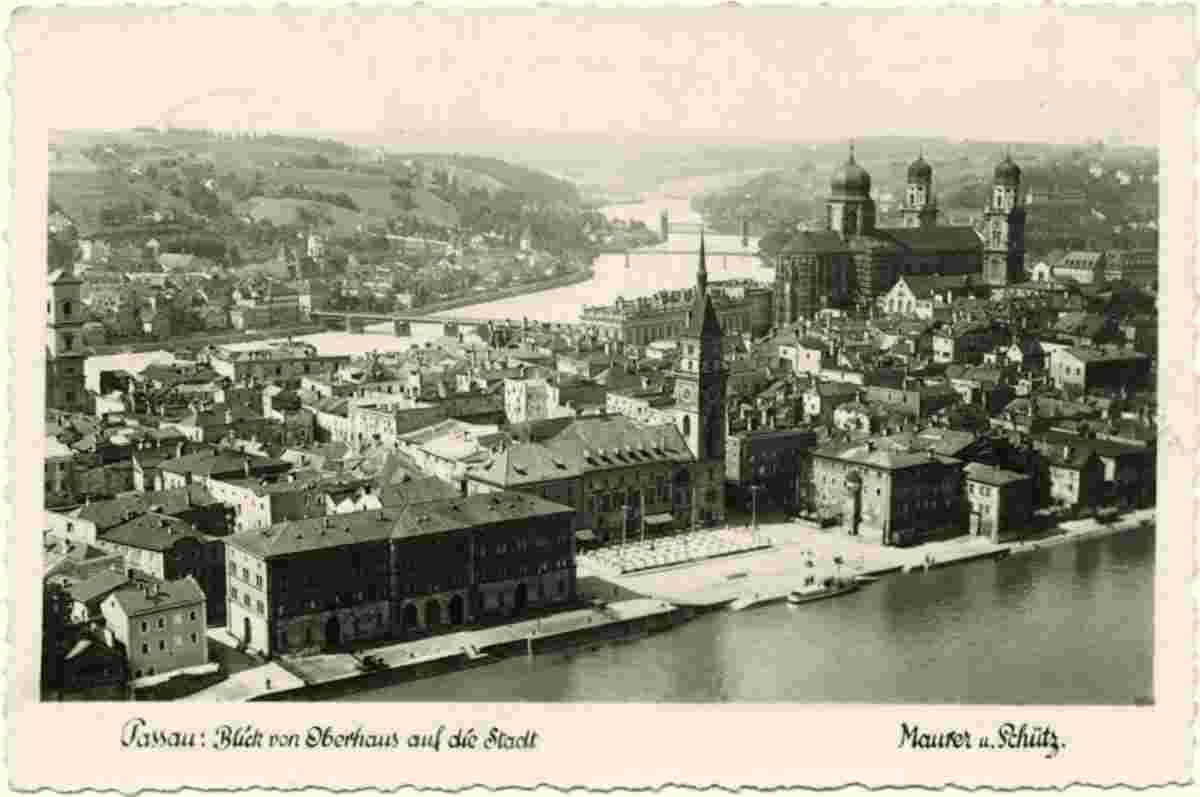 Passau. Blick vom Oberhaus auf Stadt, um 1930