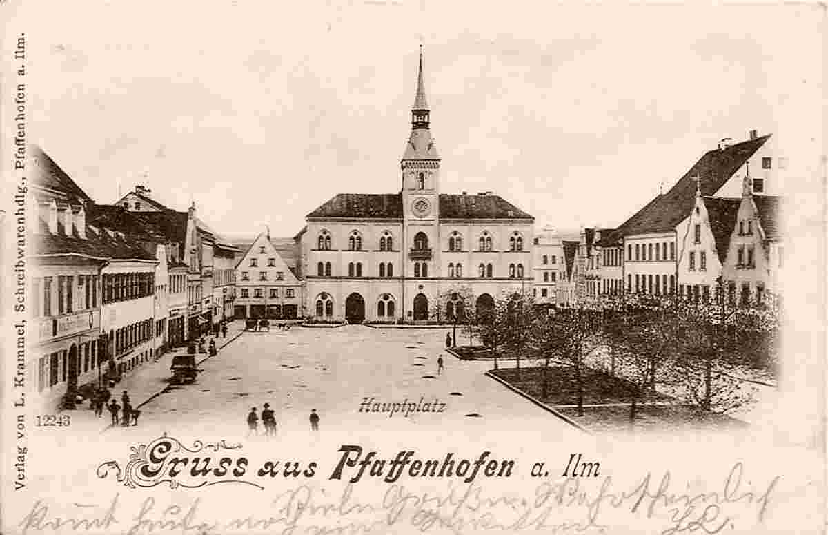 Pfaffenhofen an der Ilm. Hauptplatz - Rathaus und Gasthof, 1900