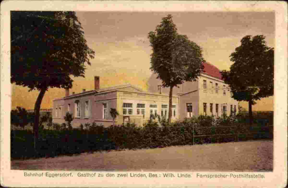 Petershagen (Eggersdorf). Bahnhof Eggersdorf, Gasthof zu den zwei Linden, Besitzer Wilhelm Linde