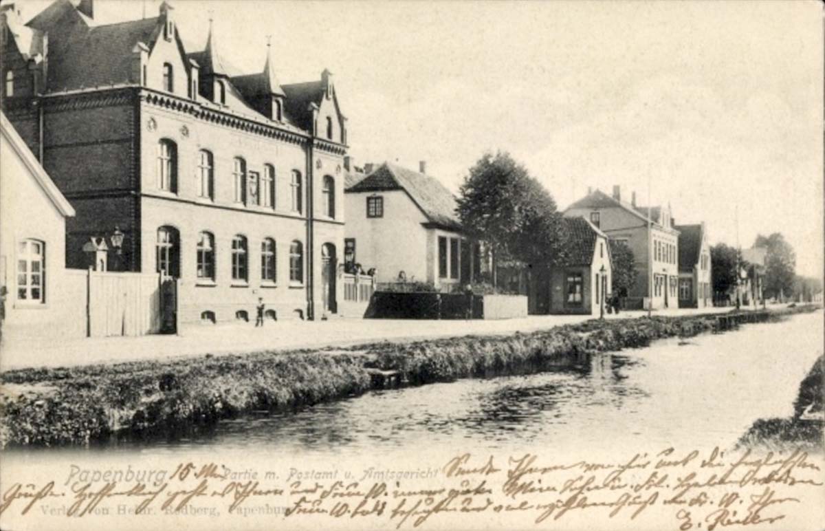 Papenburg. Uferpartie mit Postamt und Amtsgericht, 1906