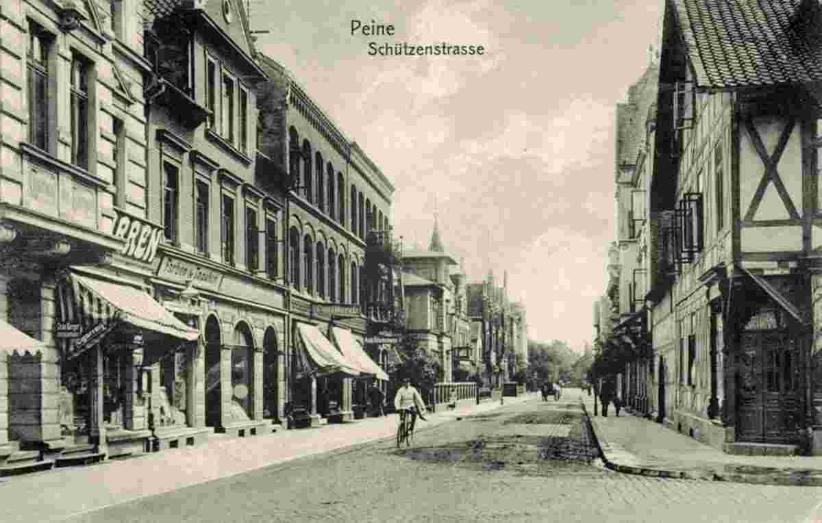 Peine. Schützenstraße, Ecke Bahnhofstraße, Tabakhändler, 1913