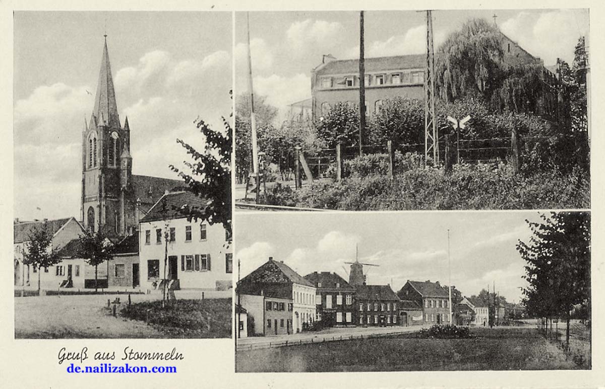 Pulheim. Stommeln - Kirche, Windmühle, Eisenbahn, 1941