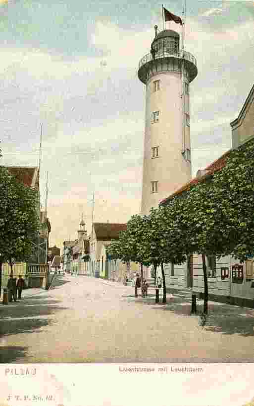Pillau. Lizentstraße mit Leuchtturm