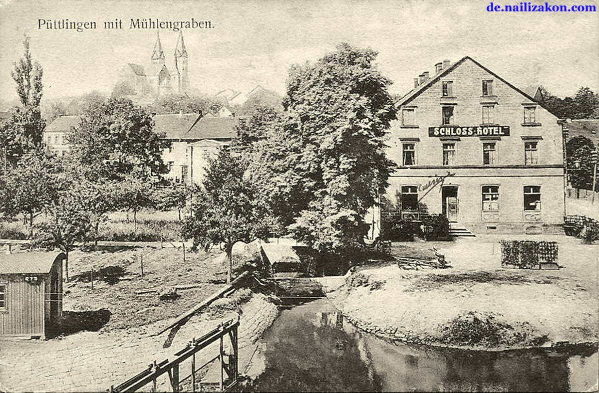 Püttlingen. Mühlengraben und Schloß-Hotel, 1918