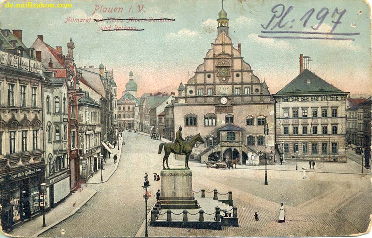 Plauen. Altmarkt mit König Albert Denkmal und Rathaus, um 1910
