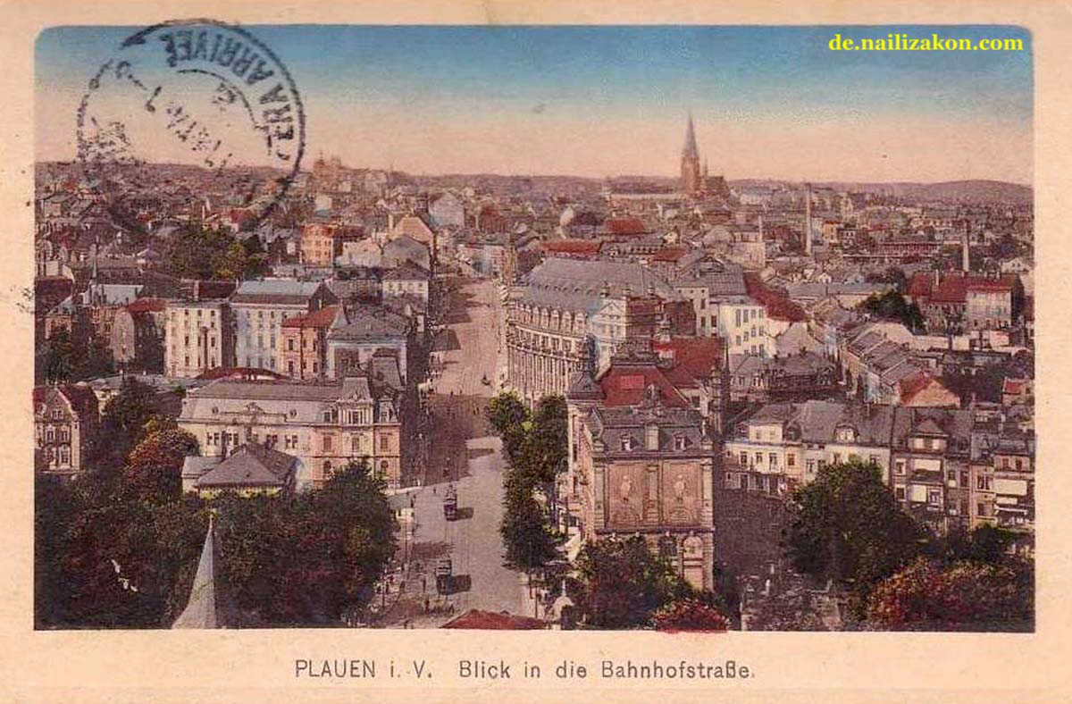 Plauen. Panorama der Stadt und Bahnhofstraße