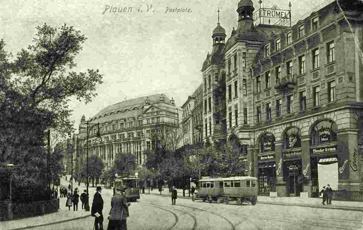 Plauen. Postplatz und Bahnhofstraße, 1921