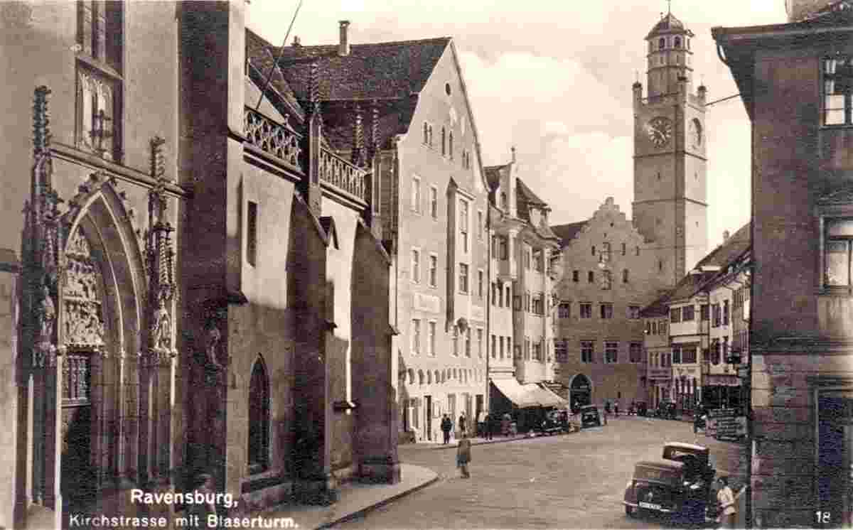 Ravensburg. Kirchstraße mit Blaserturm, 1938
