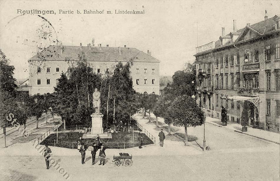 Reutlingen. List-Denkmal am Bahnhofplatz, 1906
