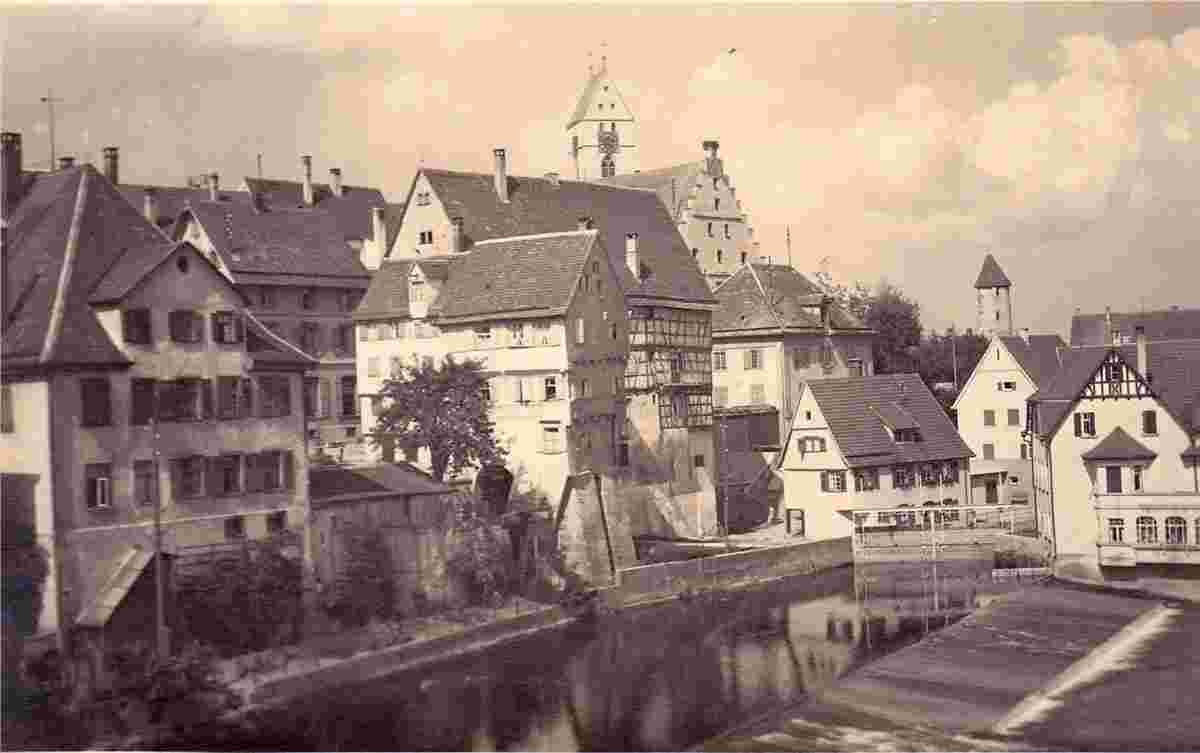 Riedlingen. Panorama von Stadt und Brücke über Donau, 1938