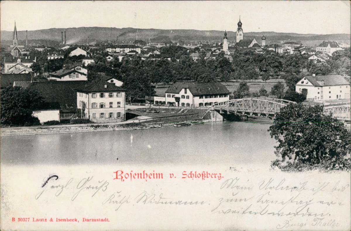 Rosenheim. Blick auf die Stadt und Brücke, 1901