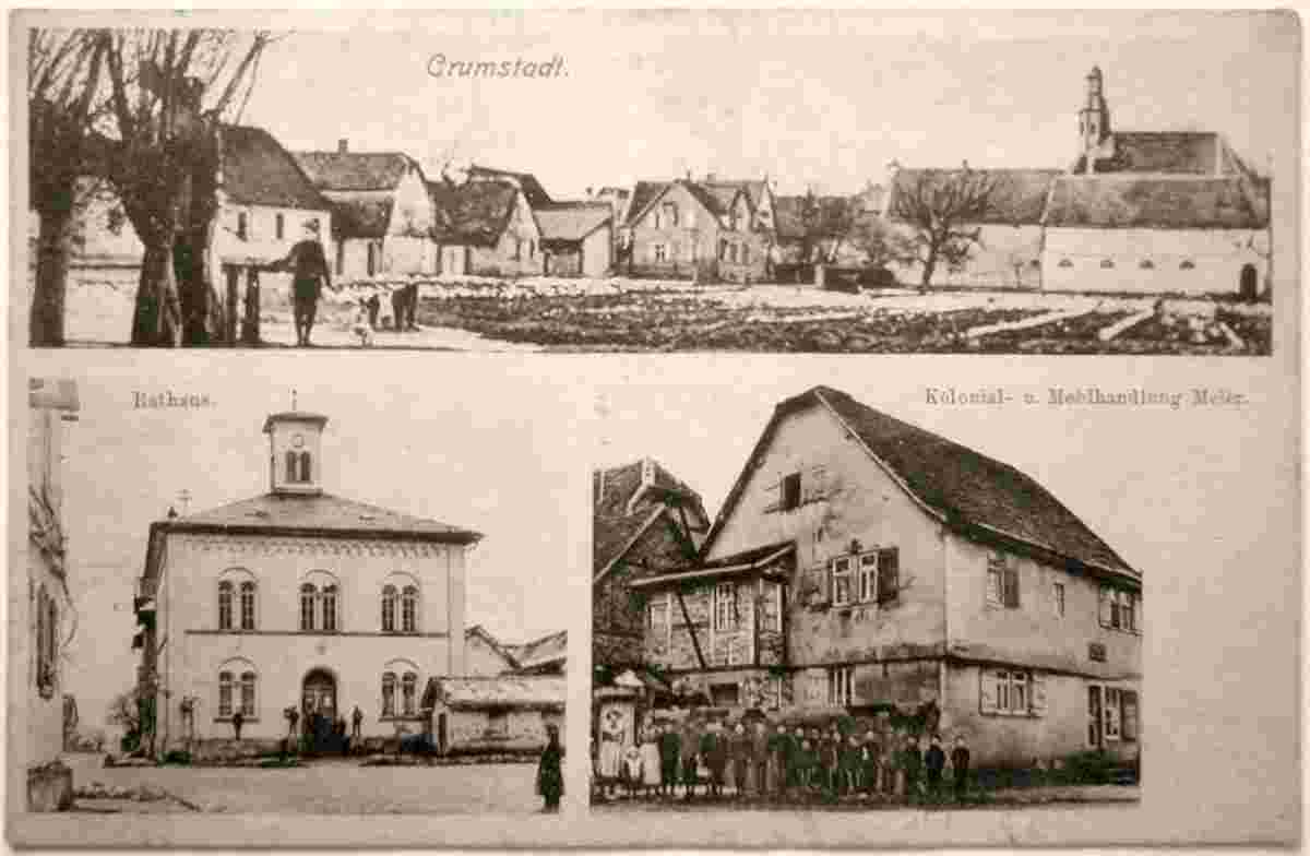 Riedstadt. Crumstadt - Rathaus, Kolonial- und Mehlhandlung Meier