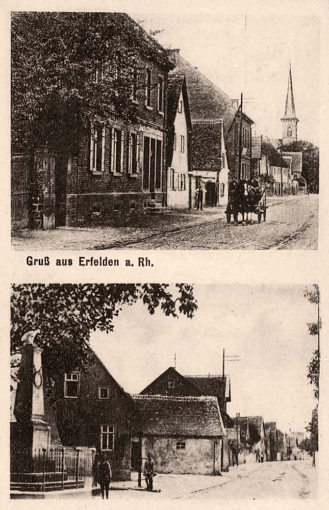 Riedstadt. Erfelden - Blick auf Kirche und Kriegerdenkmal