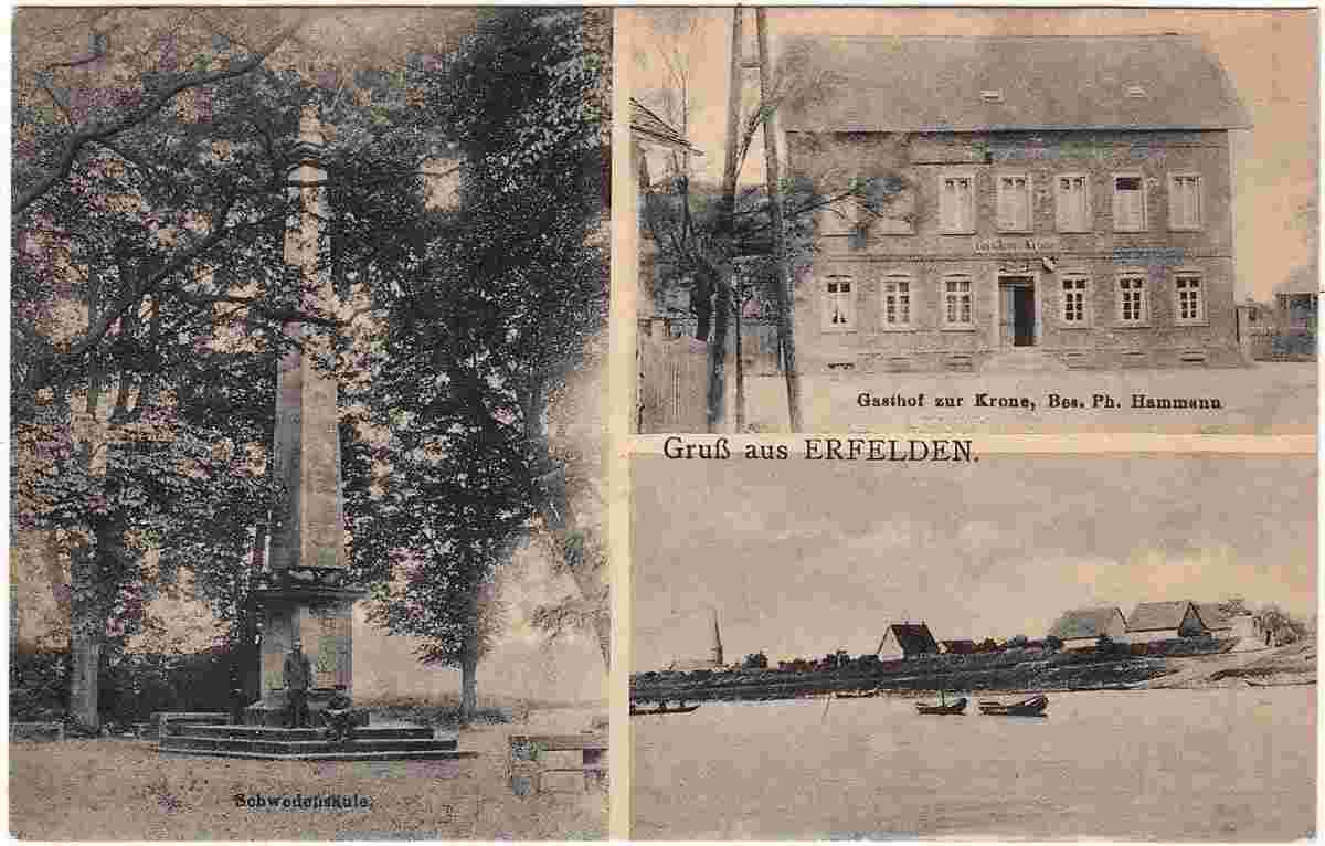 Riedstadt. Erfelden - Schwedensäule, Gasthof zum Krone, Besitzer Ph. Hammann, 1919