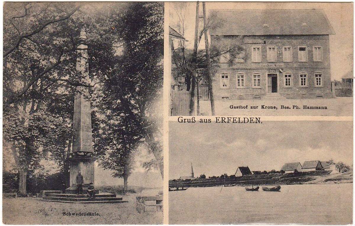Riedstadt. Erfelden - Schwedensäule, Gasthof zum Krone, Besitzer Ph. Hammann, 1919