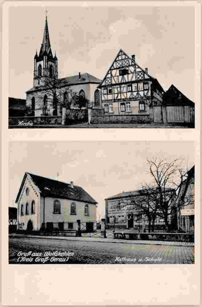 Riedstadt. Wolfskehlen - Kirche, Rathaus und Schule
