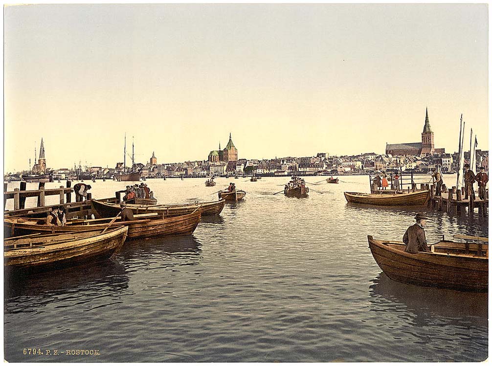 Rostock. Boote in haven, um 1900
