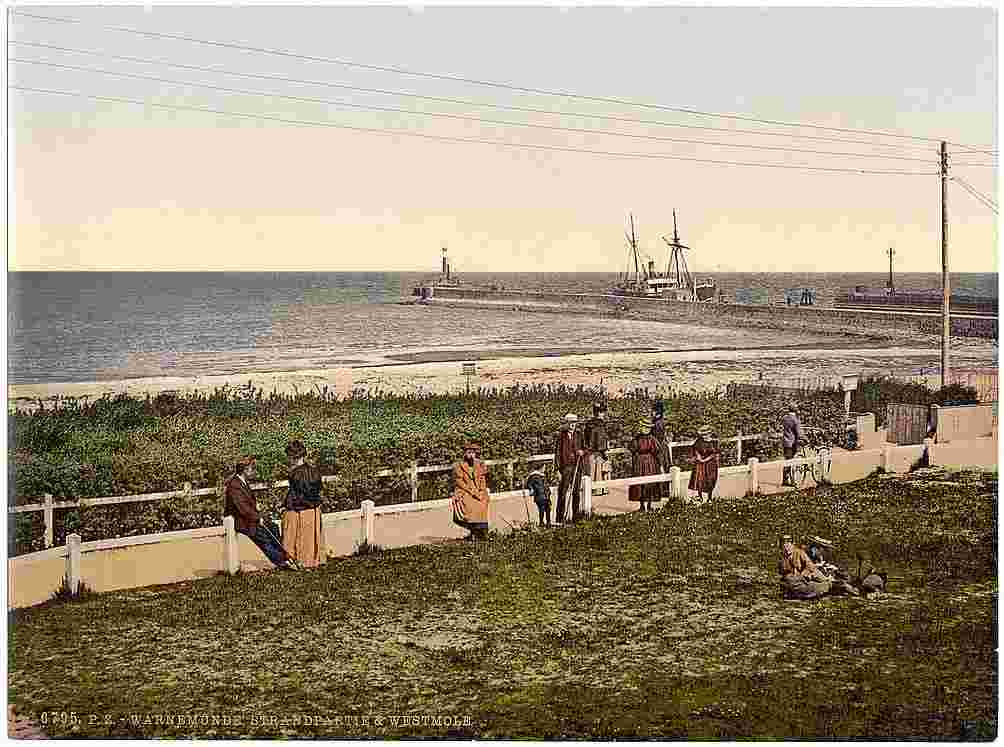 Rostock. Der Strand und Westmole, Warnemünde, um 1900