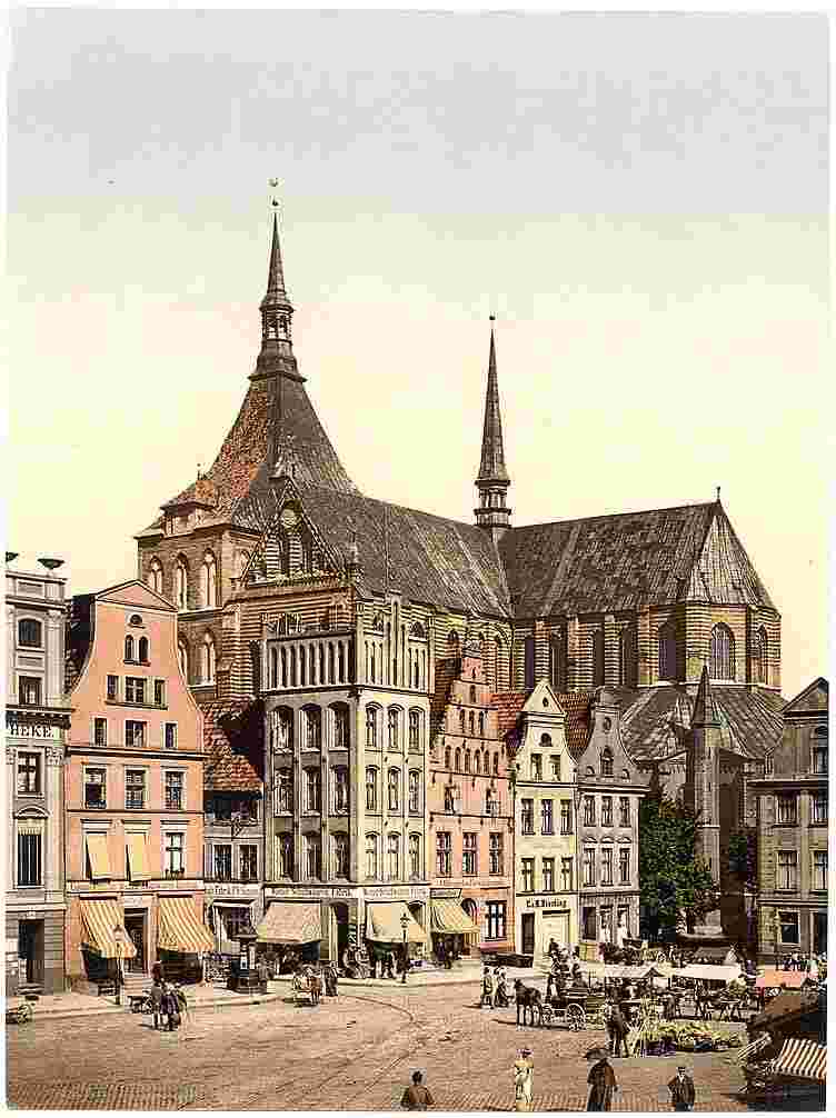 Rostock. Marktplatz und Marienkirche, um 1900