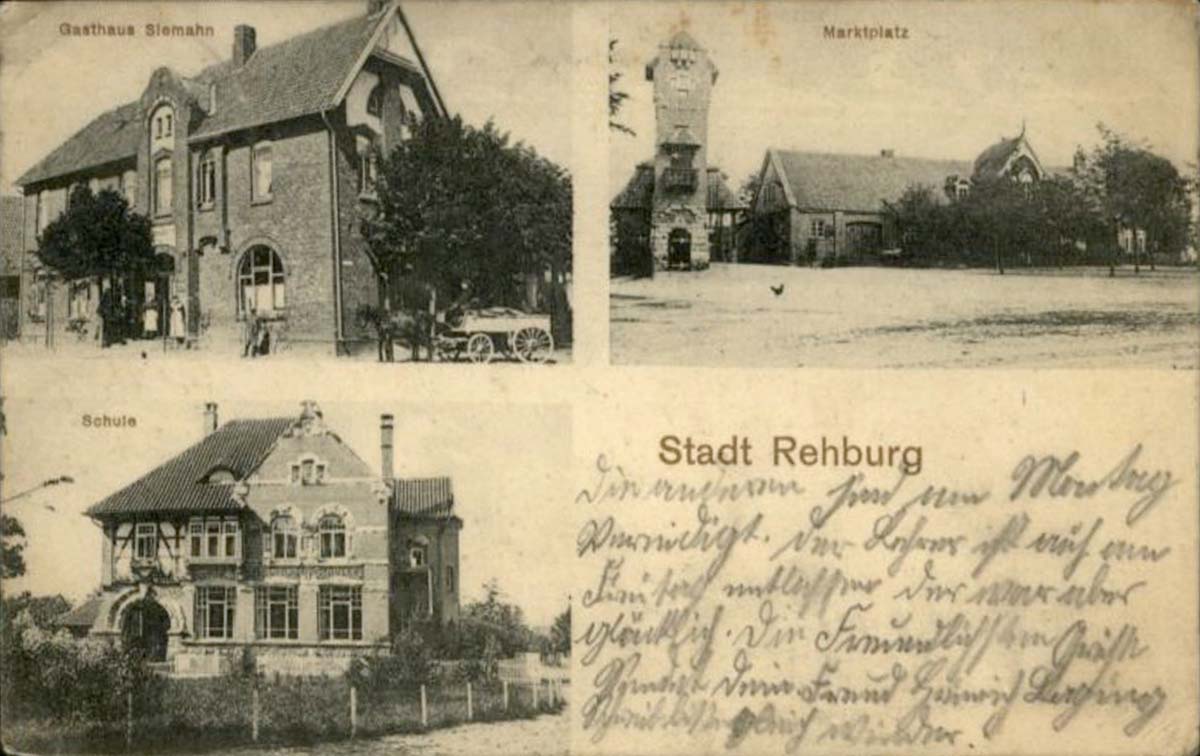 Rehburg-Loccum. Gasthaus Siemahn, Marktplatz, Schule, 1911