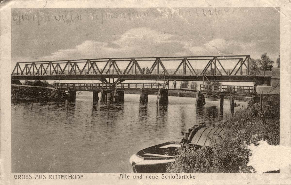 Ritterhude. Alte und neue Schloßbrücke, 1927