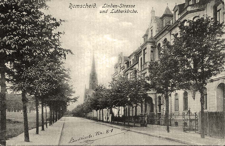 Remscheid. Lindenstraße und Lutherkirche, 1908